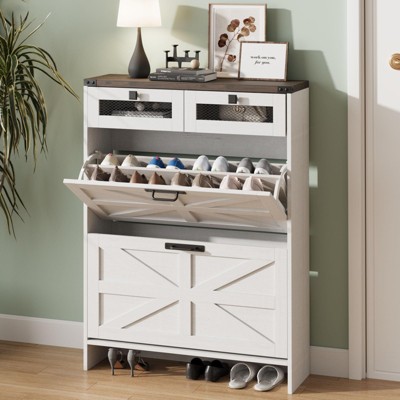 Narrow Freestanding Shoe Rack for Entrance, Shoe Cabinet with Flip Drawers
