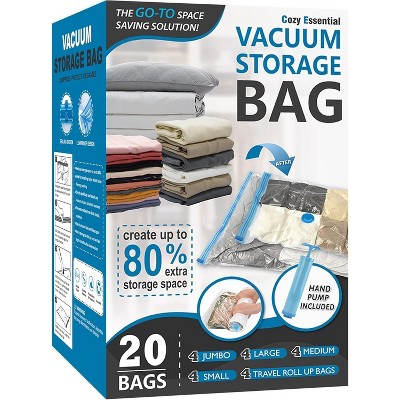 DOMETOUR 25/20 Pack Space Saver Bags Compression Storage Bags for Comforters and Blankets,Vacuum Sealer Bags for Clothes Storage, Hand Pump Included