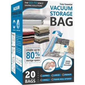 DOMETOUR 25/20 Pack Space Saver Bags Compression Storage Bags for Comforters and Blankets,Vacuum Sealer Bags for Clothes Storage, Hand Pump Included - 1 of 4