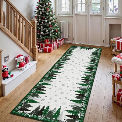 Christmas Area Rugs Soft Washable Xmas Tree Festive Decor Rug Non-Slip Low Pile Rugs for Living Room Bedroom