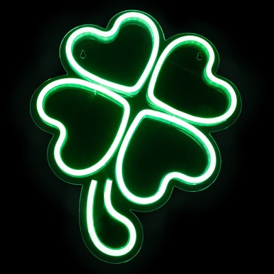 Northlight 15" LED Lighted Neon Style Green Shamrock St. Patrick's Day Window Silhouette