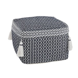 HomeRoots 18" Blue Cotton Geometric Pouf Ottoman - 1 of 4