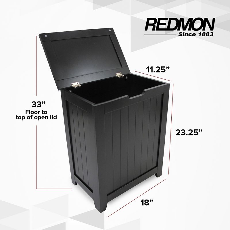 Redmon 18'' x 11.25'' x 23.25'' Contemporary Country Wainscot Style Wooden Clothes Hamper for Bedroom, Bathroom, and Laundry Room, Black, 4 of 8