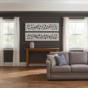 Royal Hampton Carved Wall Art Panel Set of 2, Handcrafted Distressed White Mango Wood, 50 Inch Tall - 1 of 4