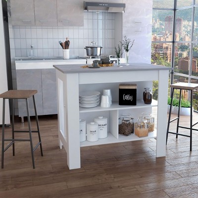 INFURNIC Kitchen Carts and Islands Kitchen Island with Open Storage Shelves and Spacious Prep Surface, Multicolored, 27.5"*40.5"*35.4"
