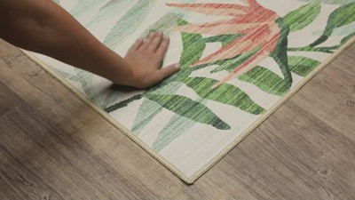 Beige and Green Tropical Botanical Polyester Area Rug 5' x 7'