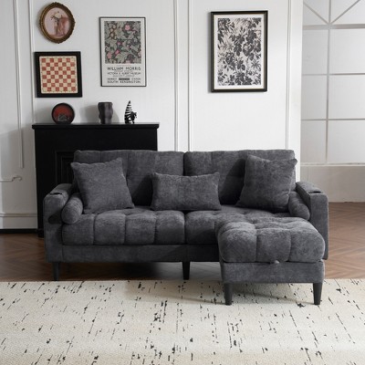 JOYRACER 3 Seat L-Shaped Chenille Sofa with Removable Storage Ottoman, Side Pockets, USB/C-Type Charging Ports & Cup Holder, Couch for Living Room