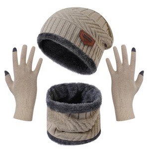 NPolar Winter Knitted Hat Scarf Gloves 3Pcs Winter Warm Beanie and Touch Screen Gloves Scarf Set for Men Women - 1 of 4