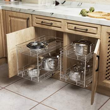 HomLux Pull-Out 2 Tier Home Organizer, Slide Out Single - 21D x 11W x 15H Sliver