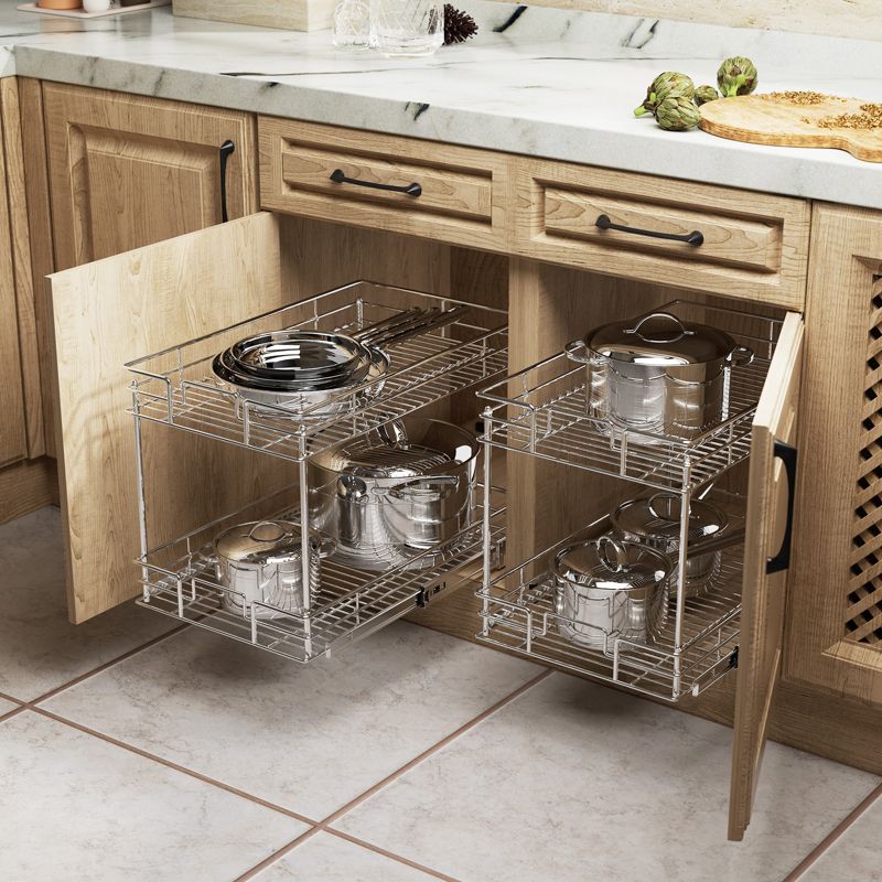 HOMLUX Pull-Out 2 Tier Home Organizer, slide out single, 1 of 7