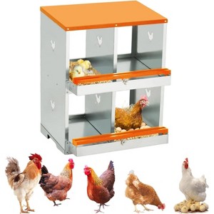 Chicken Nesting Box, 1/2/3-Tier Metal Egg Laying Box with Large Vented Compartments, Heavy-Duty Hen Egg Collector, Orange/Green - 1 of 4