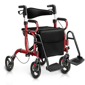 Gymax 2-in-1 Rollator Walker & Wheelchair Combo with Adjustable Handlebar Handbrake Removable Bag Senior Mobility Aid Blue/Black/Red - 1 of 4