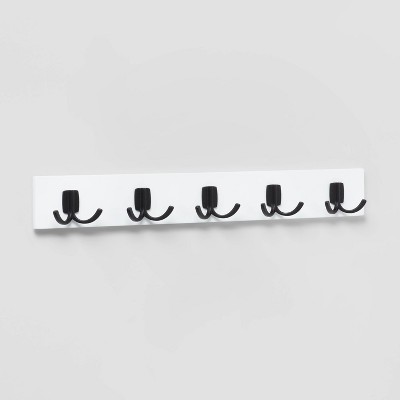 Mixed Material 4 Hooks Rail Matte Black On Light Wood - Brightroom™ : Target