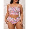 Women's Plus Size Floral Print Bandeau Bikini Set High Waist Bathing Suit - 3 of 4