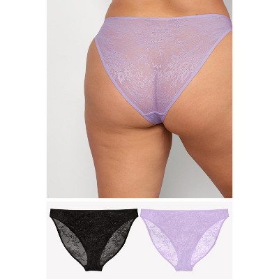 Cotton Essentials Lace-Trim High-Leg Bikini Panty in Pink & Purple