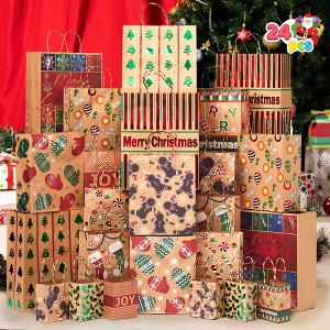 Joyfy 24pcs Christmas Kraft Gift Bags, Xmas Holiday Present Wrap Bags with Twine Handles for Xmas Goodie Decoration Party Supplies - 1 of 4