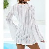 Eomenie Women Crochet Swim Cover Up Summer Bathing Suit Hollow Out Long Sleeve Dress Coverup Mesh Knit Beach Outfits - 2 of 3