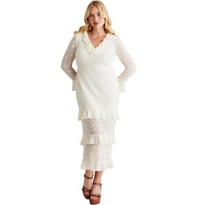 June & Vie Ruffled Lace Maxi Dress - 14 W, Warm Cream : Target