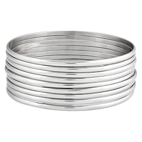 Women S 9 Piece Stackable Bangle Stainless Steel Bracelets 3mm Silver 7 5 Target