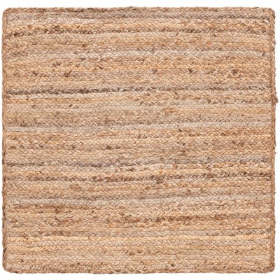 Handmade Braided Square Jute Rug in Natural White, Stain-Resistant and Easy Care