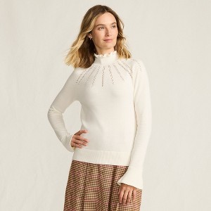 Lands' End Women's Cotton Pointelle Turtleneck Sweater - 1 of 4