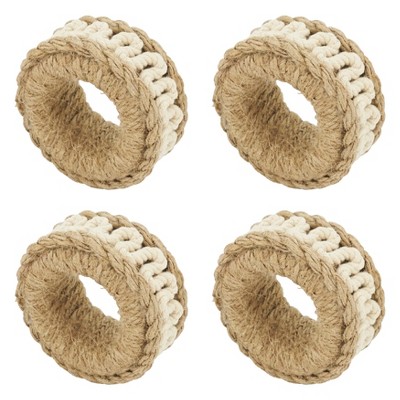 Beige Rope Embellished Circular Napkin Rings, Set of 4