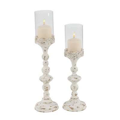 Set of 2 Rustic Metal Candle Holder White - Olivia & May