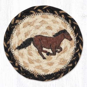 Earth Rugs Galloping Horse Round Coaster – 5"x5" Rustic Braided Jute Accent with Western Equine Print - 1 of 3