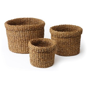 Plum & Post Seagrass Round Baskets With Cuffs, Set Of 3 - 1 of 4