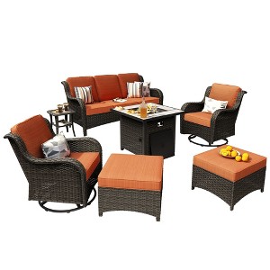 XIZZI 7 PCS Patio Furniture Sets with Outdoor Sofa Swivel Rocking Chairs and Fire Pit Table - 1 of 4