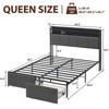 Queen Bed Frame with 2 Storage Drawers, Upholstered Storage Headboard with LED Lights and Charging Station - 2 of 4
