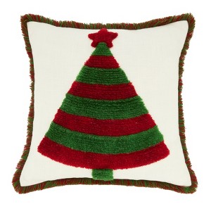 Saro Lifestyle Joyful Jingle Christmas Tree Down Filled Throw Pillow, 18", Red - 1 of 3
