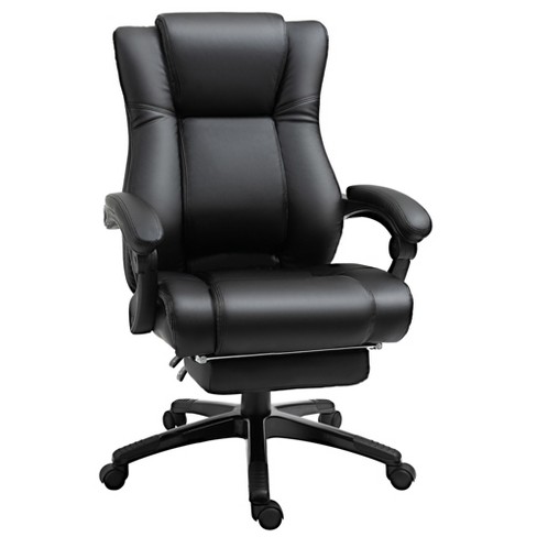 Office Chair - High Quality PU Leather/Double Padded/Support Cushion and Footrest - Black