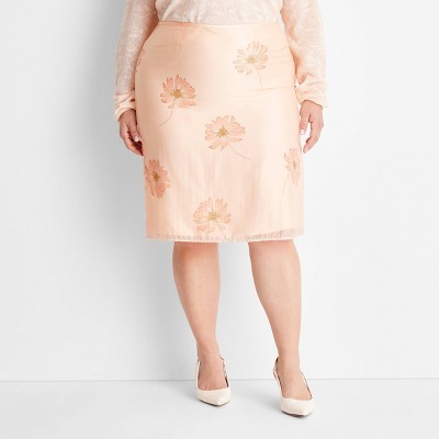 Women's Midi Pencil Skirt - Future Collective Light Pink Floral 22