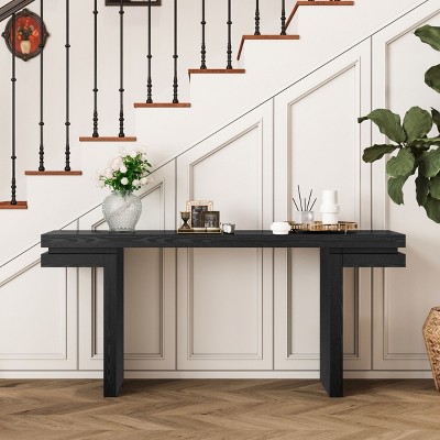 NicBex 66" Extra Wide Console Table with Double Board Suspension Design, Entryway Table with Wood Legs, Sofa Table for Living Room, Entryway