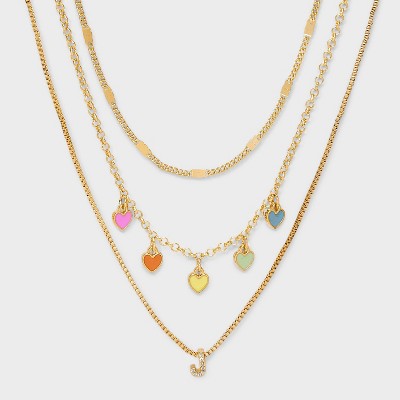 Girls' Multi Hearts Initial Necklace Set - art class™