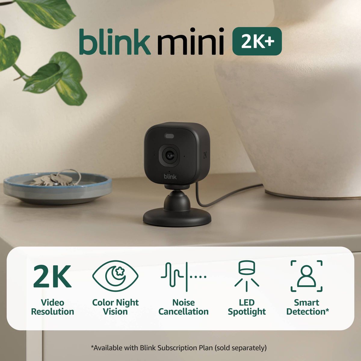 Blink Mini 2K+ Compact Plug-In Security Camera, 2K Video Resolution, Color Night Vision, Enhanced Audio. 1 Camera - thumbnail 2