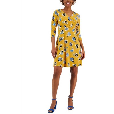 Kasper Womens Floral 3/4 Sleeve Fit & Flare Dress, Multicoloured, X-Large