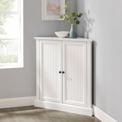 White Pinewood Corner Kitchen Pantry with Adjustable Shelving