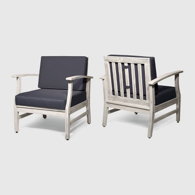 Perla 2pk Acacia Wood Club Chairs Light Gray/Dark Gray - Christopher Knight Home