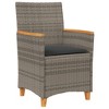 vidaXL Patio Chairs with Cushions - Gray Poly Rattan & Wood - Set of 2 - 4 of 4