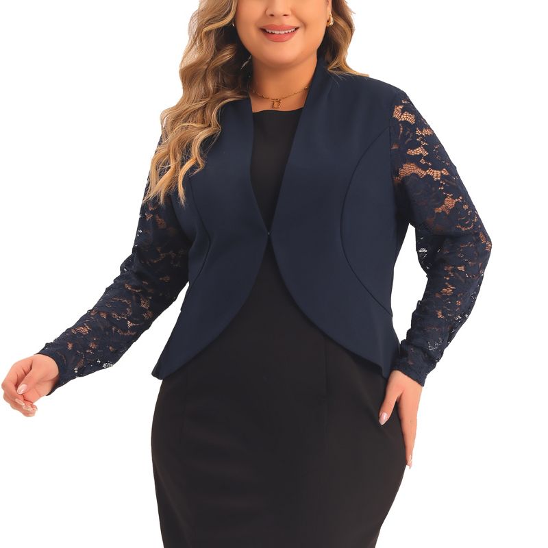 Agnes Orinda Women's Plus Size Long Sleeve Lace Open Front Suit Jackets, 2 of 6