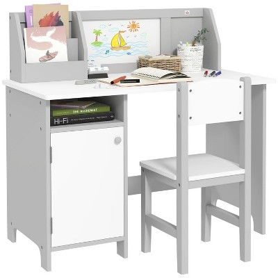 Gray Toddler Desk and Chair Set, Kids Writing Desk Study Table for Children