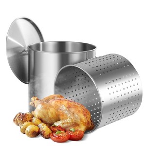 VEVOR Stainless Steel Stockpot, 100 Quart Large Cooking Pots, Cookware Sauce Pot with Basket, Lid, and Handle, Sanding Treatment, Silver - 1 of 4