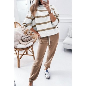 Black Stripe Drop Shoulder Pullover and Jogger Pants Set - 1 of 1