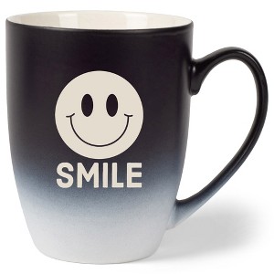 100 North Smiley Face 10 Ounce Black and White Two Toned Ombre, Comfortably Fits Your Hands, Ceramic Tea Coffee Cup Mug, Smile - 1 of 1