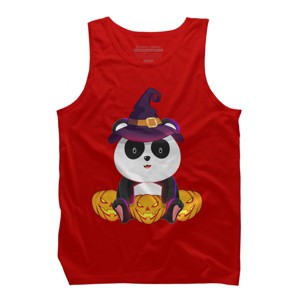 Men's Design By Humans Cute Panda Mock up Witch With Jack O Lantern Halloween T-Shirt By thebeardstudio Tank Top - 1 of 3
