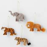 4ct Faux Fur Animal Christmas Tree Ornament Set Lion/Tiger/Elephant/Leopard - Wondershop™
