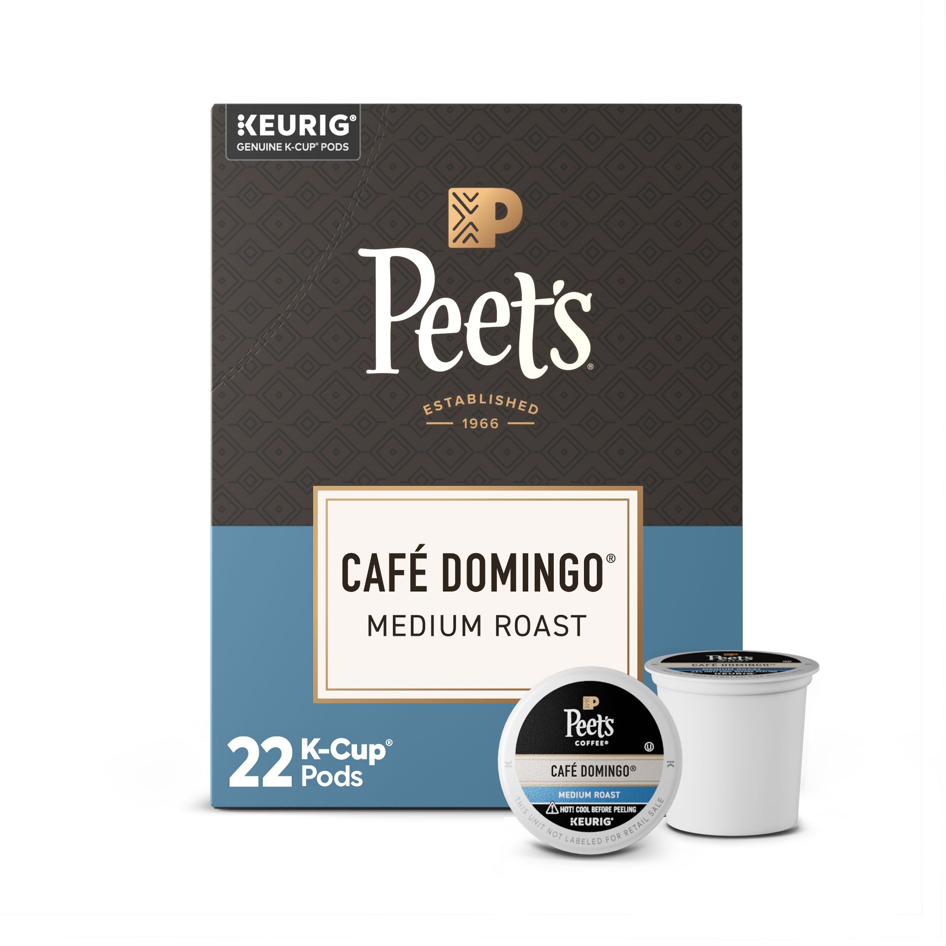 Peet's Coffee Cafe Domingo Medium Roast Single Serve Coffee Pods - 22ct: Arabica Beans, Keurig Compatible