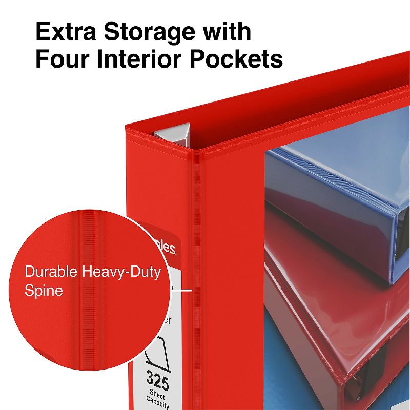 Staples Heavy Duty 1 1/2" 3-Ring View Binder Red (24681) 82682, 4 of 8
